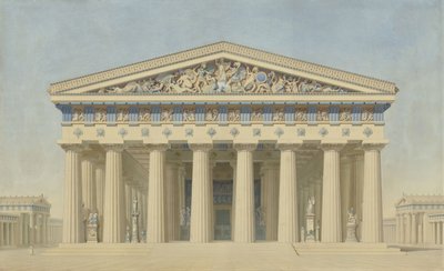 Temple T at Selinunte (Sicily), Reconstructed Elevation of the Main Facade by Jacques Ignace Hittorff